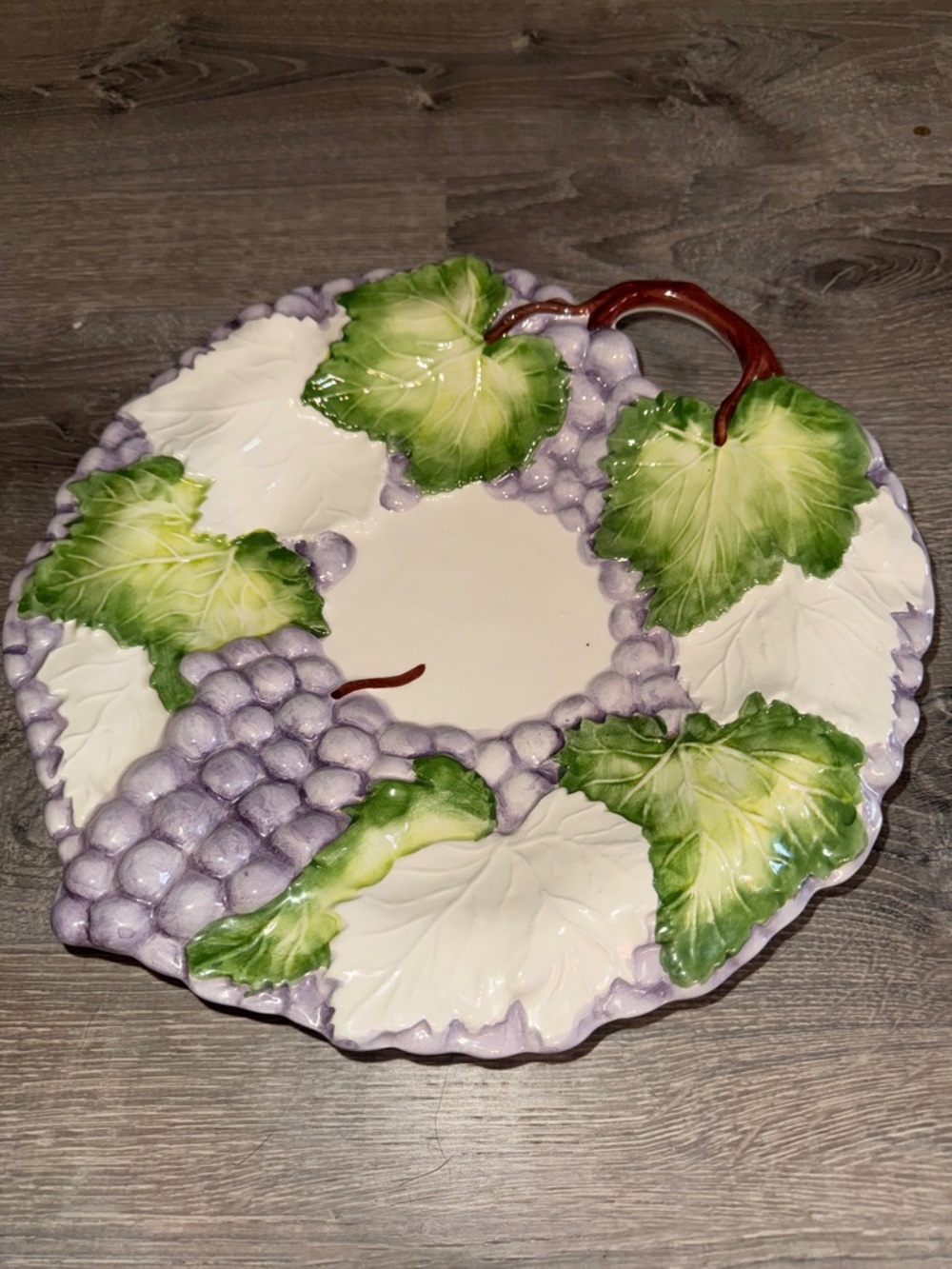 Majorica Style Grape Leaves and Grape Ceramic Plate by What’s Vincent Cadeaux
